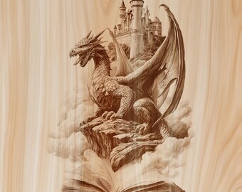 Dragon Wood Sign PNG | Fantasy Dragon Laser Engraving File | Medieval Mountain Dragon Art | Digital Download