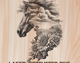 Wild Horse in Sunflowers Laser Wood Engraving File -   Digital Download for Glowforge & XTool, Commercial Use
