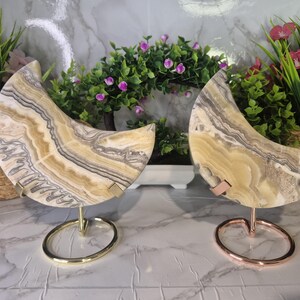 Zebra Calcite Crescent Moon on Stand – Natural Crystal for Grounding & Home Décor, tapestry
