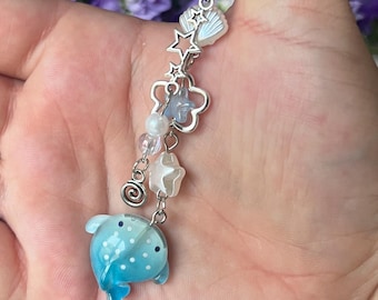 Whale Shark Phone Charm: Beaded Ocean Accessory with Seashell & Star
