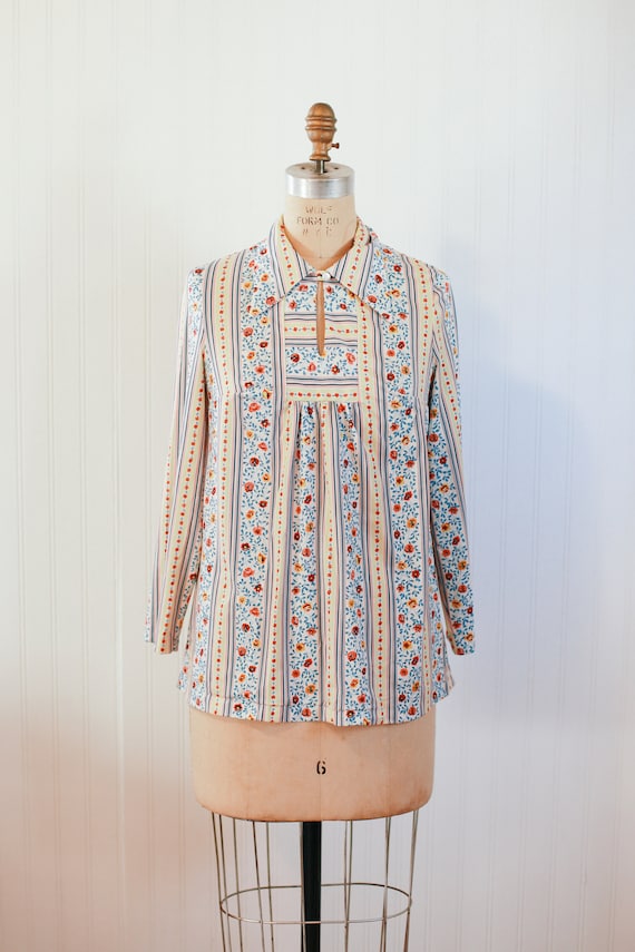 70s floral large collar blouse