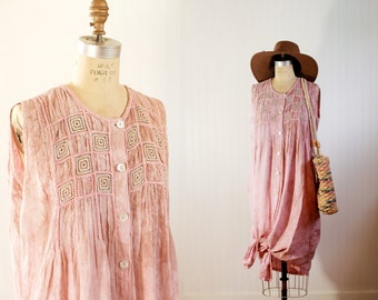dappled blush embroidered cotton dress - medium