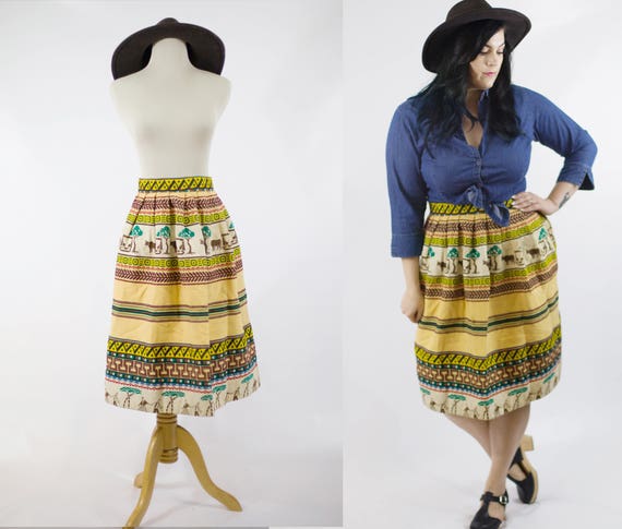 40s Guatemalan Folk Print Woven Embroidered Skirt