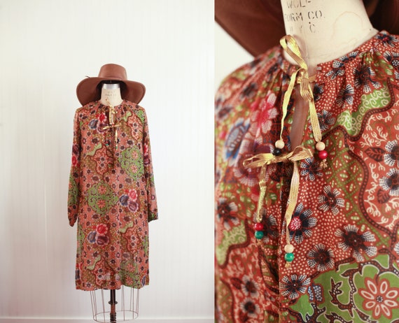 70s indian cotton tunic dress - medium