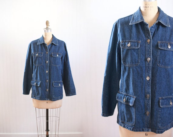 denim chore coat jacket - l