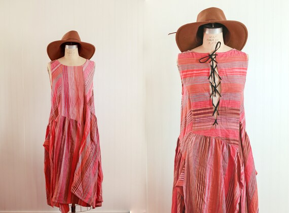 sunset pink lace up gathered dress - small