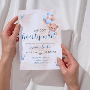 Bearly Wait Baby Shower Invitation Template – Blue | Editable Digital Download for Boy | Cute Teddy Bear Invite Printable