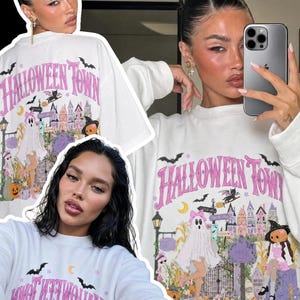 Pink Halloweentown PNG, Girly Halloween PNG Front Back, Retro Halloween Shirt Design, Spooky Season Sublimation, Trendy Fall PNG
