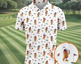 Lustiges Hot Dog Golf Poloshirt, Neuheit Golf Shirt für Männer, niedliches Cartoon Golf Polo, Golfer Geschenk für ihn, lustiges Golf Outfit