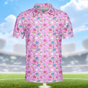 Pink Unicorn Polo Shirt Men Women, Rainbow Donut Golf Shirt, Cute Cat Ice Cream Polo, Funny Fantasy Golf Shirt, Gift for Unicorn Lovers