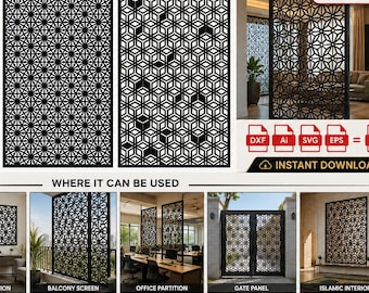 Geometric CNC Screen Panel SVG | Laser Cut DXF | Privacy Divider Pattern.
