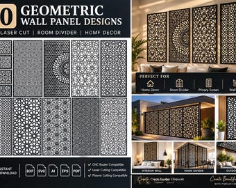 Geometric Wall Panel SVG Bundle, CNC Laser Cut Files, Room Divider Pattern. Digital dwnload.