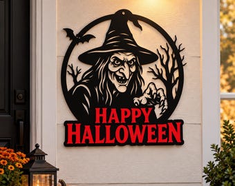 Halloween Witch SVG | Front Door Decor for Halloween Lovers | Spooky CNC Laser Cut Design.
