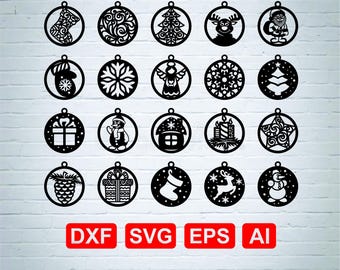 Archivos DXF cortados con láser SVG de diseño de bola de Navidad, archivo vectorial gratuito de árbol de adornos navideños.