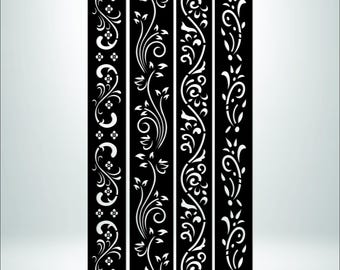 Paquete de archivos SVG para bordes florales, diseño de paneles CNC, archivos DXF para tiras decorativas.