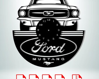 Descargar archivos SVG DXF Ai EPS del reloj de pared Ford Mustang.