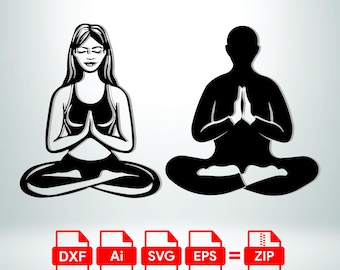 Paquete de archivos SVG de posturas de yoga, conjunto de siluetas para meditación, arte de relajación zen, archivos de corte láser para Cricut.