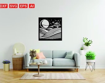 Paisaje lunar vectorial: Cielo nocturno SVG, CNC, Cricut (descarga digital)