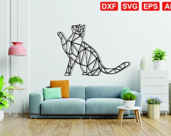 Arte geométrico de pared de gato: silueta metálica moderna - Archivo CNC cortado con láser