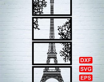 Archivo vectorial de la Torre Eiffel, arte mural de París, fresadora CNC, corte láser (svg, dxf, eps)