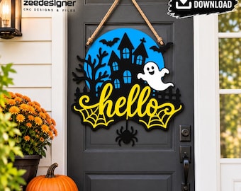Halloween Door Sign SVG | Laser Cutting File for Crafters | Spooky Haunted House Design.