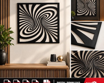 Optical Illusion Wall Art SVG, Laser Cut Decor, Geometric Digital Design.