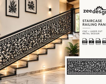 Stair Railing  DXF | CNC Laser Cutting Panel | Metal Fabricators & DIY Makers | Elegant Floral Design.