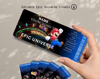 Editable Epic Universe Ticket | Universal Studios Orlando Printable Custom Trip Reveal Personalized Theme Park Vacation Surprise Gift
