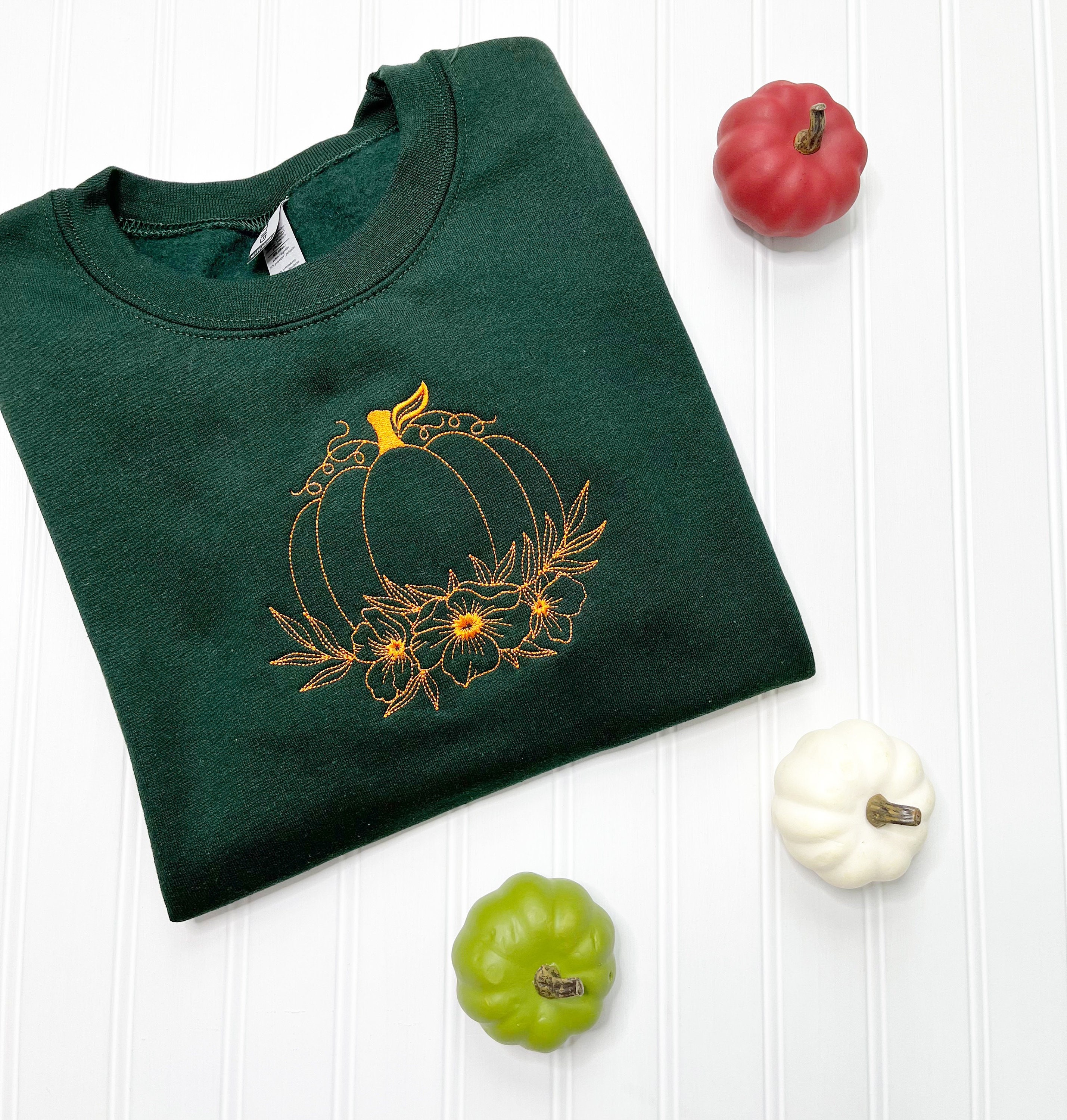 Discover Embroidered Pumpkin Sweatshirt- Fall Pumpkin Sweatshirt - Cozy Autumn Sweatshirt