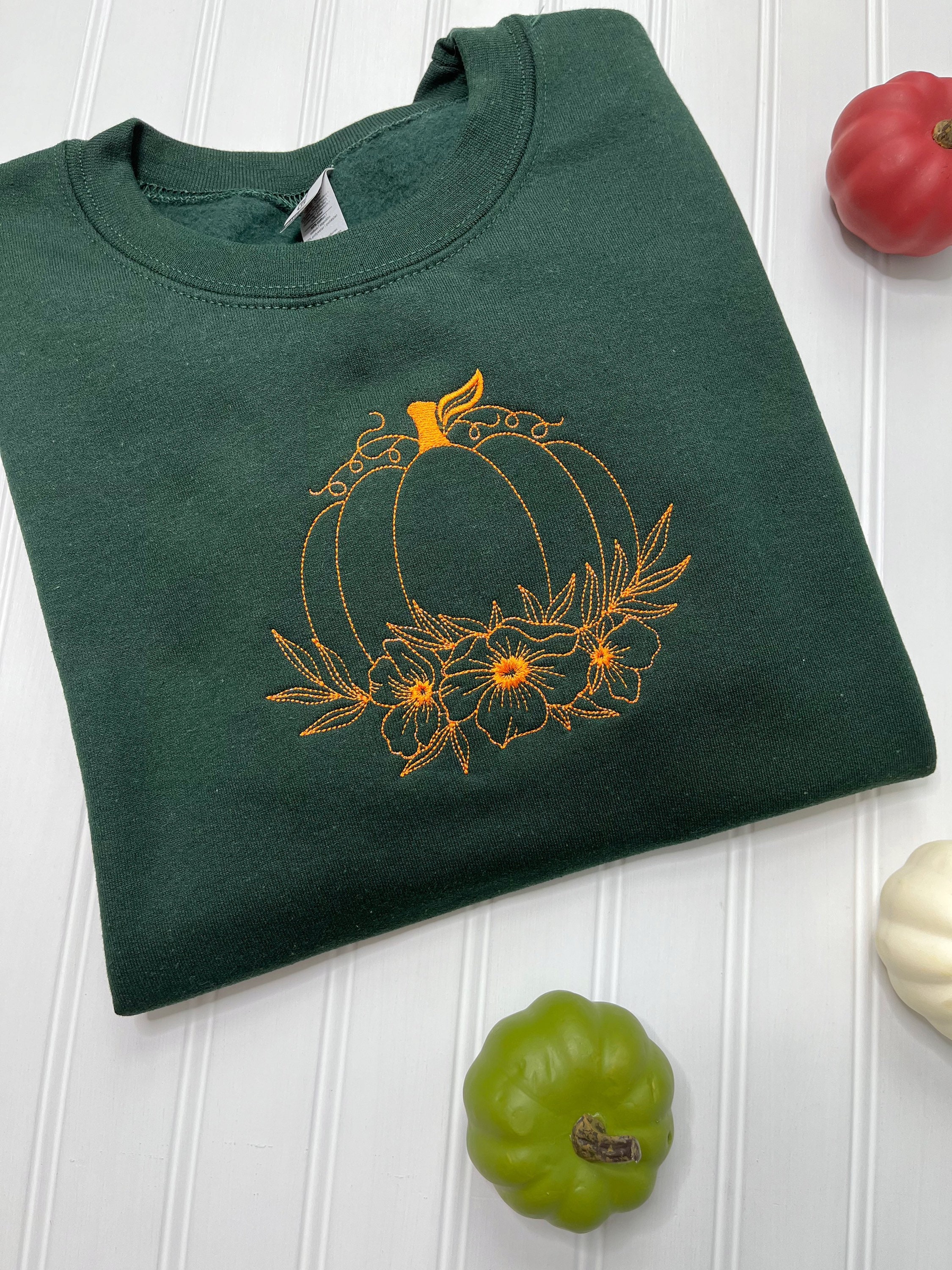 Discover Embroidered Pumpkin Sweatshirt- Fall Pumpkin Sweatshirt - Cozy Autumn Sweatshirt