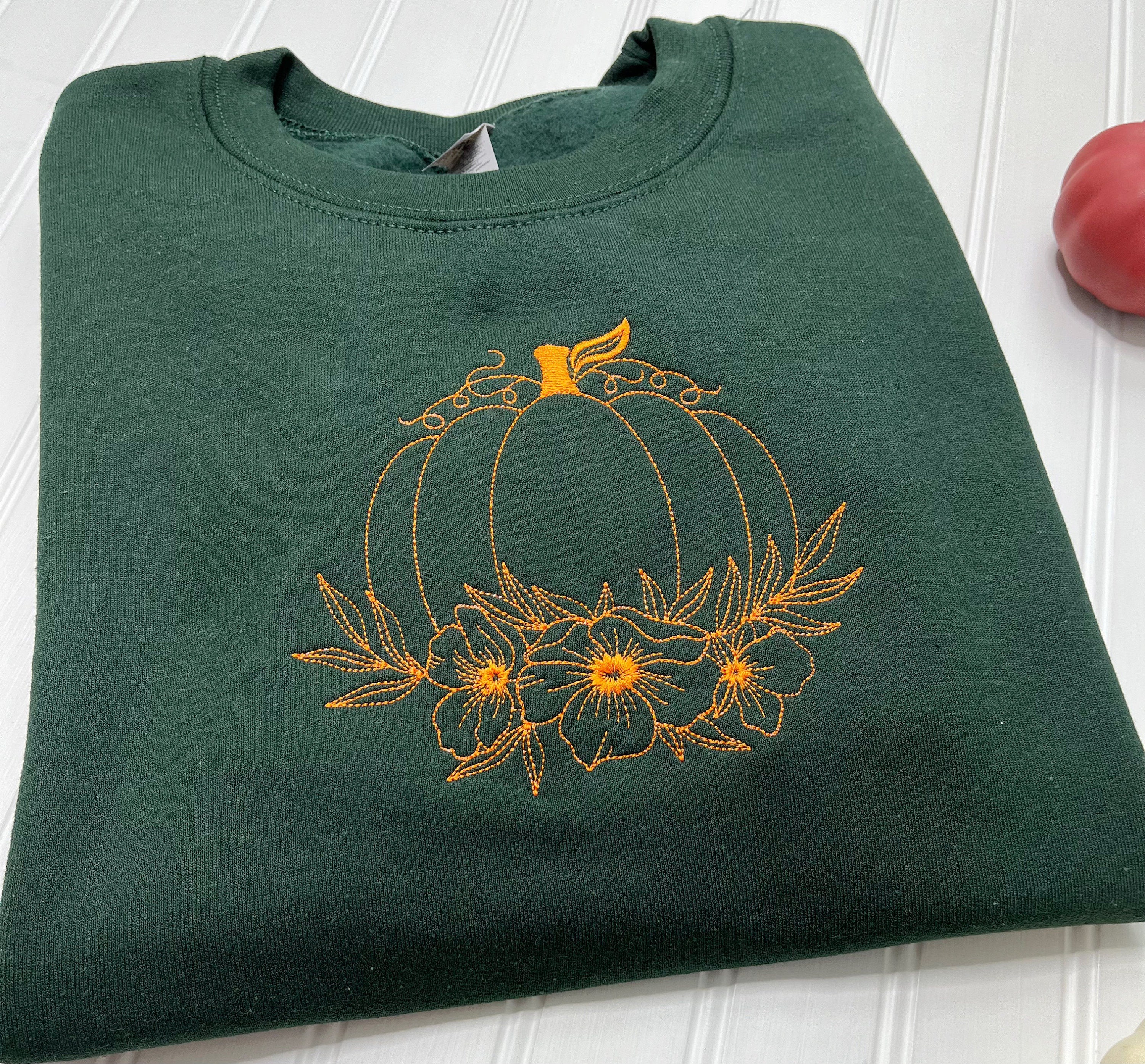 Discover Embroidered Pumpkin Sweatshirt- Fall Pumpkin Sweatshirt - Cozy Autumn Sweatshirt