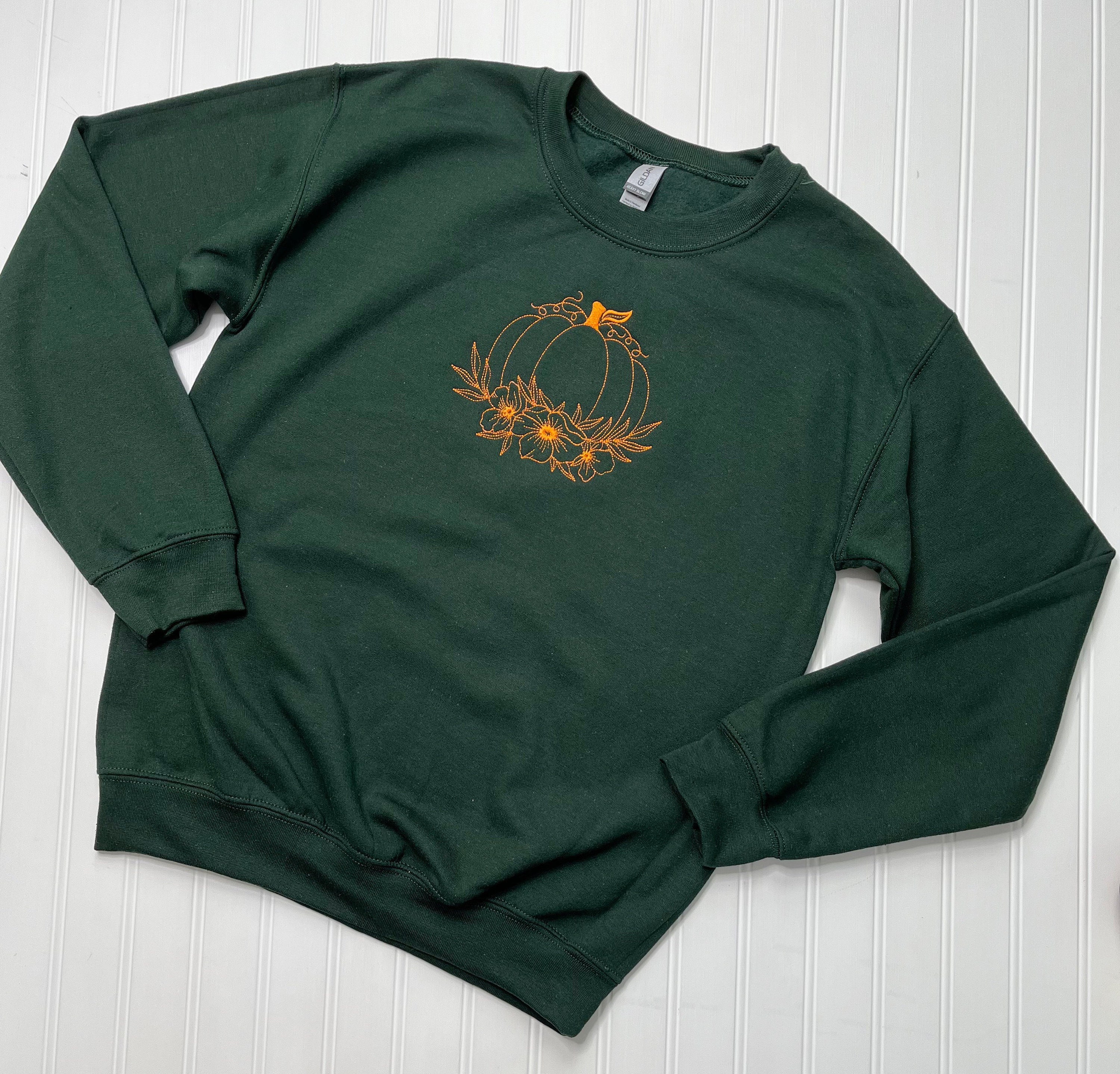 Discover Embroidered Pumpkin Sweatshirt- Fall Pumpkin Sweatshirt - Cozy Autumn Sweatshirt