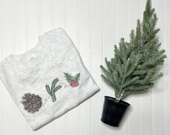 Embroidered Christmas Sweatshirt- Embroidered Christmas Garland Sweatshirt