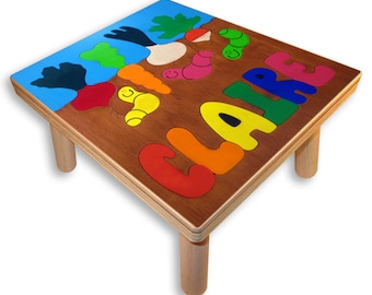 Toddlers Name Puzzle Stool | Veggie Garden