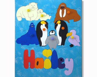 Name Puzzle with Pegs for Toddlers | Peg Name Puzzle | Custom Polar Animals Name Puzzle