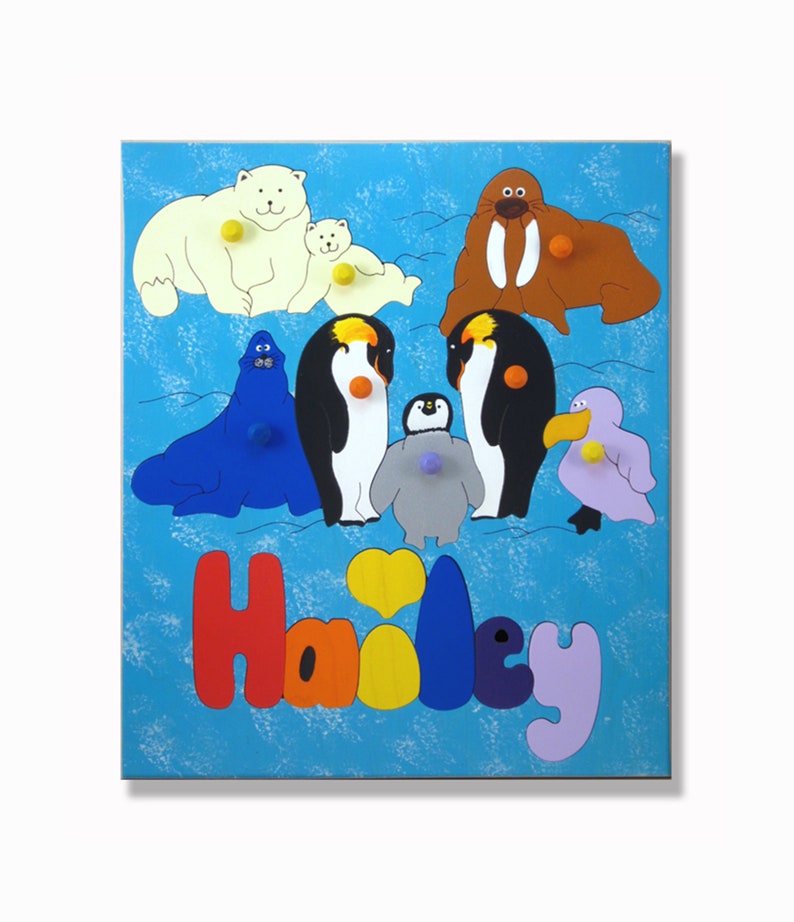 Name Puzzle With Pegs for Toddlers Peg Name Puzzle Custom Polar Animals