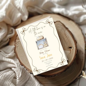 Modello di invito per baby shower "Bun in the Oven" MODIFICABILE 5x7 / Invito per baby shower neutro / Modello modificabile / Download immediato