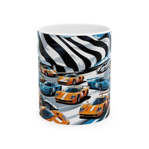 Racing Cars Ceramic Mug, Car Enthusiast Gift, Race Day Coffee Cup, Motorsport Lover&#39;s Drinkware, Perfect for Birthdays
