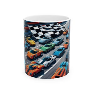 Racing Ceramic Mug - Perfect Gift for Car Lovers, Coffee Mug, Race Day Cup, Automotive Enthusiast Drinkware, Car-Themed Gift