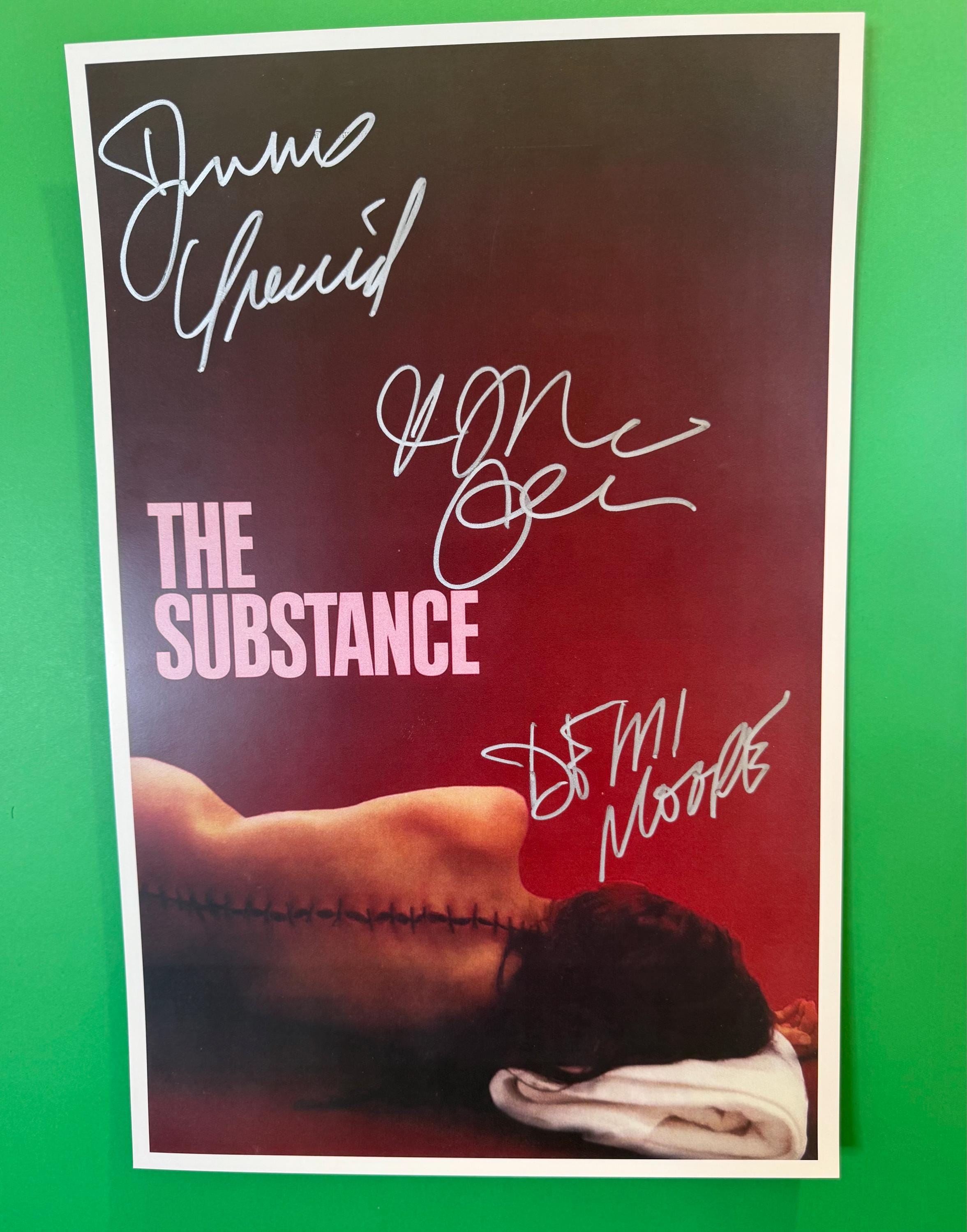 Discover The Substance Signed Movie Poster with 3 Autographs