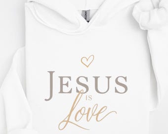Felpa con cappuccio Jesus is Love, abbigliamento minimalista per la fede cristiana