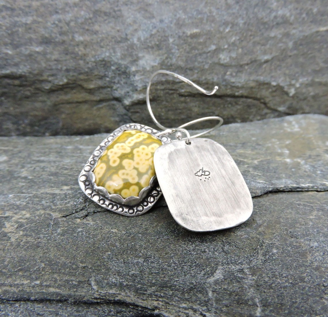 Yellow Ocean Jasper Earrings Yellow & Green Earrings Orbs Etsy