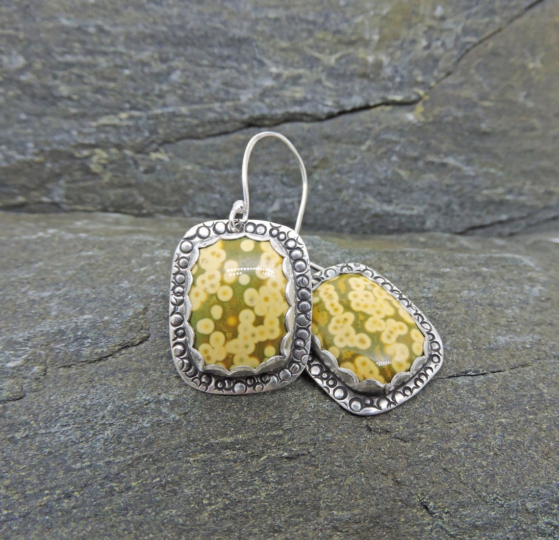 Yellow Ocean Jasper Earrings Yellow & Green Earrings Orbs Etsy