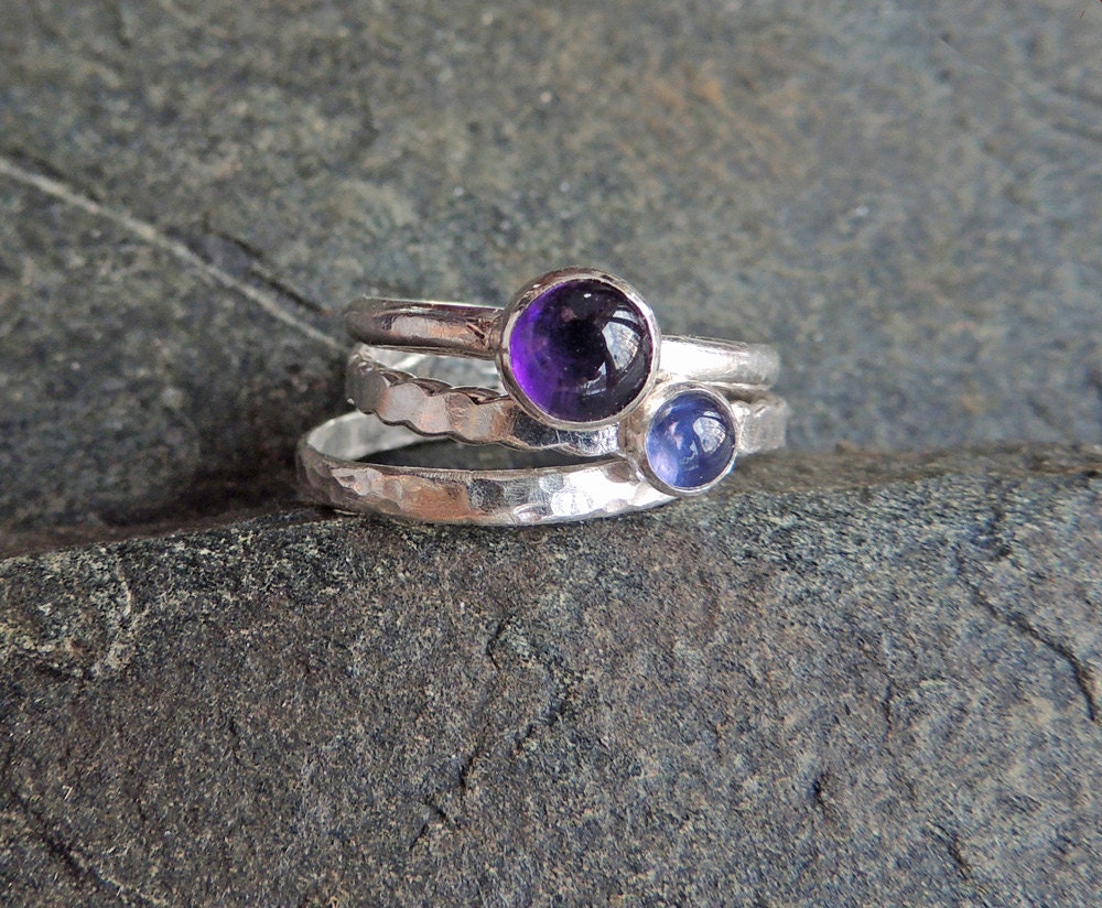 The Blues Purple Amethyst and Blue Iolite Stacking Rings | Etsy