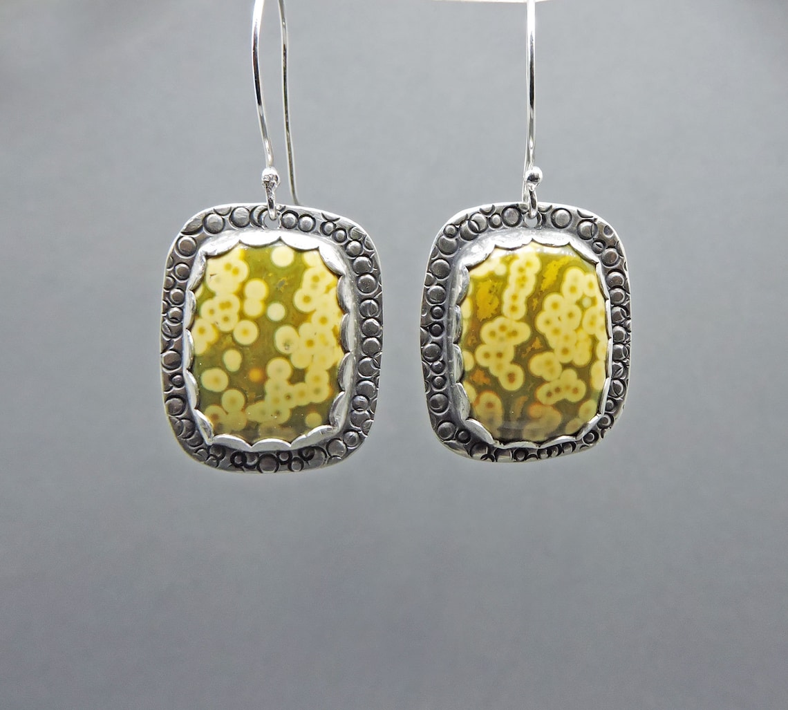 Yellow Ocean Jasper Earrings Yellow & Green Earrings Orbs Etsy