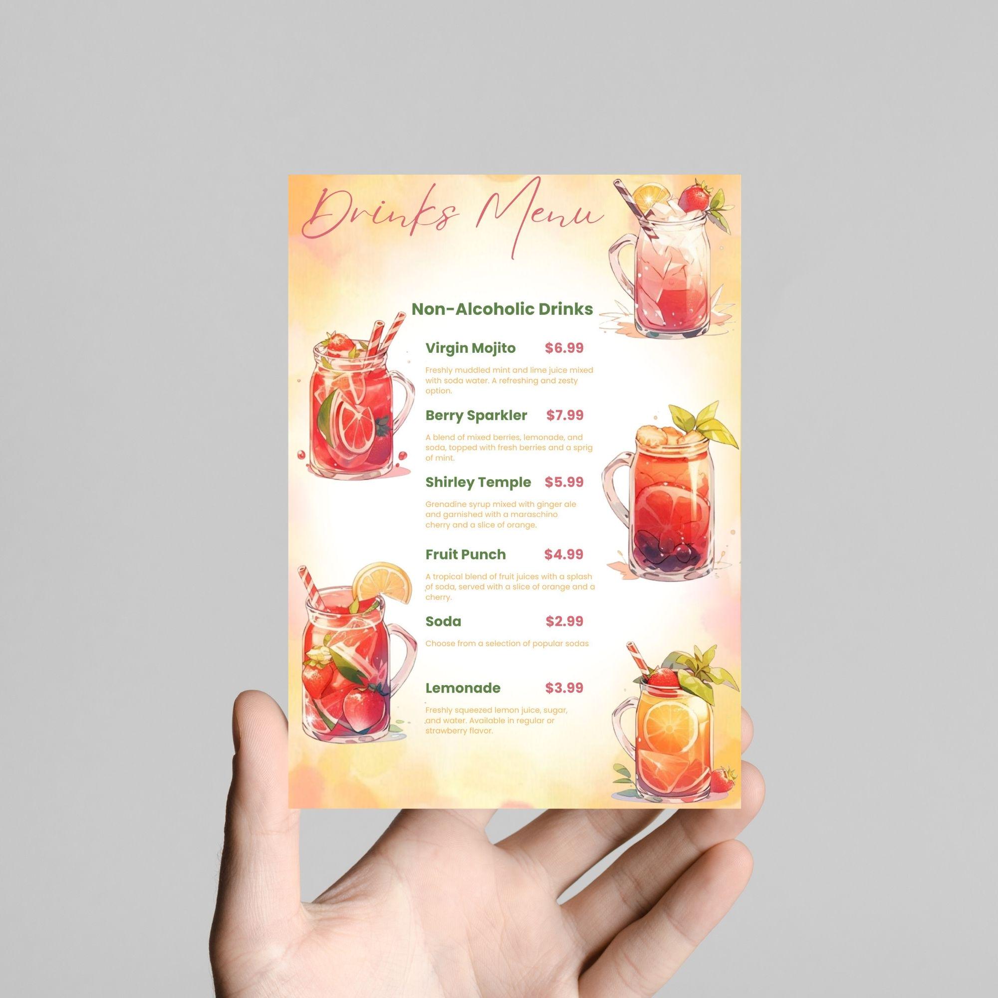 Editable Cocktail Menu Template, Editable Canva Design (5x7), Digital ...