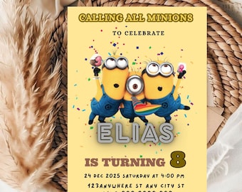 Editable Minions Birthday Party Invitation Template for kids ( 5x7 ) Digital Downloadable Product