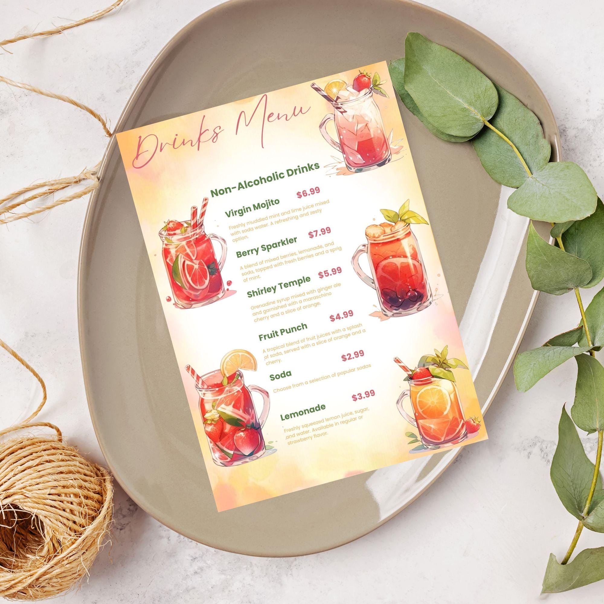 Editable Cocktail Menu Template, Editable Canva Design (5x7), Digital ...