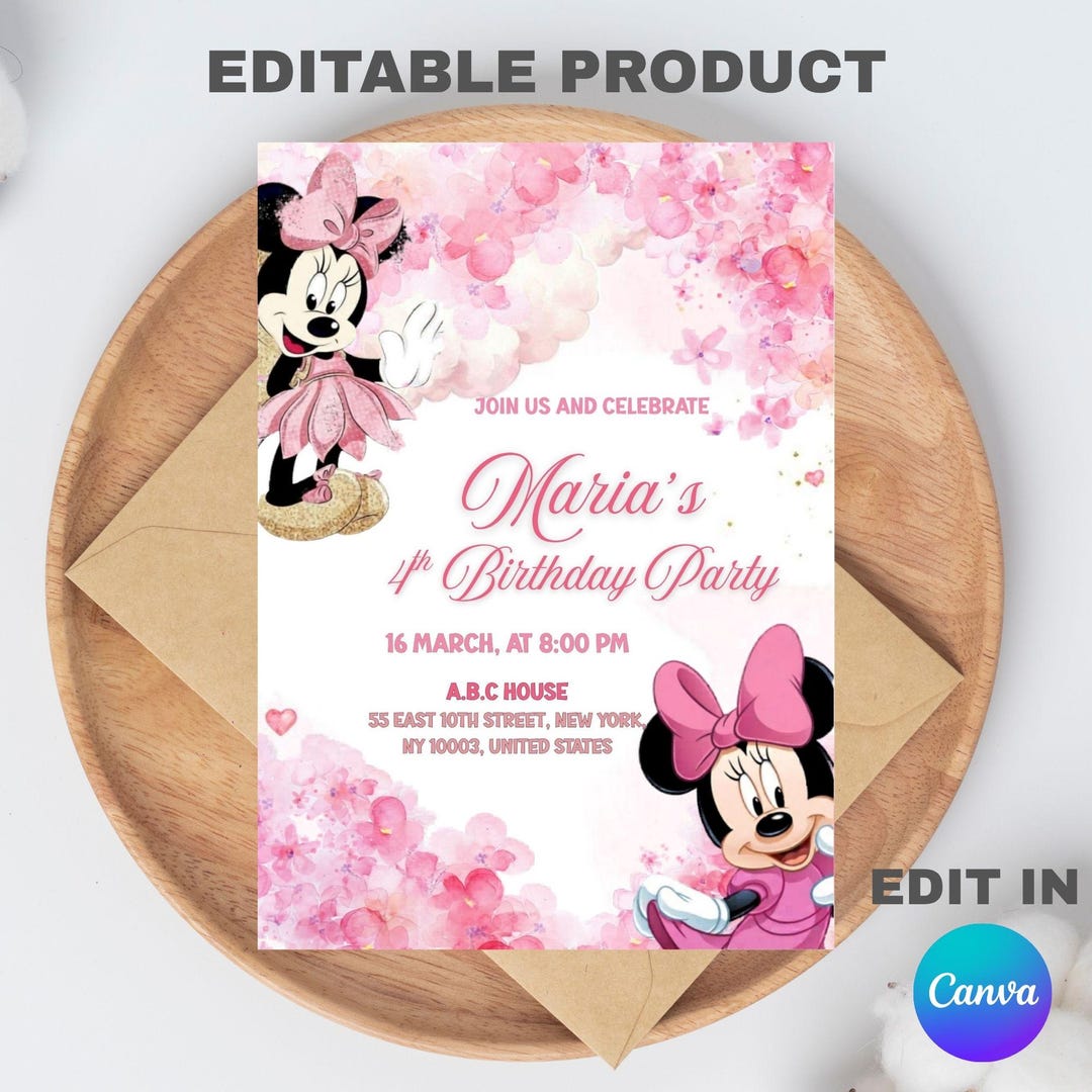 Editable Minnie Mouse Birthday Invitation Template – Pink Polka Dot ...