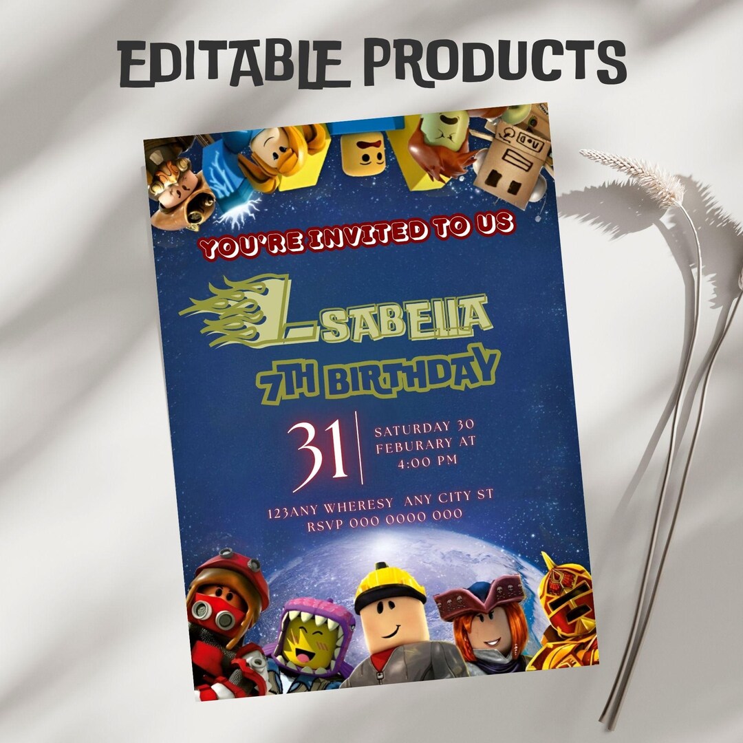 Roblox Birthday Party Invitation Template, Editable Canva Design (5x7 ...